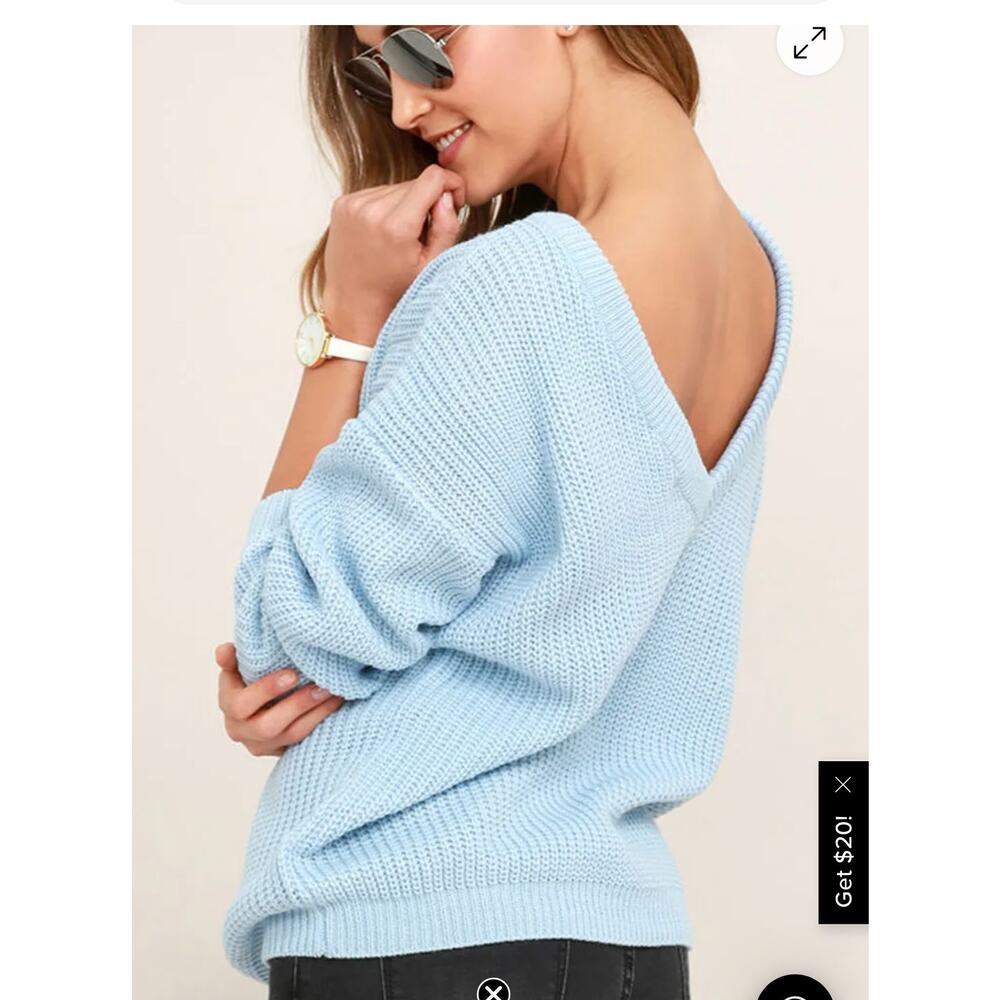 Lulu's Island Ferry Light Backless Knit Sweater Size: S